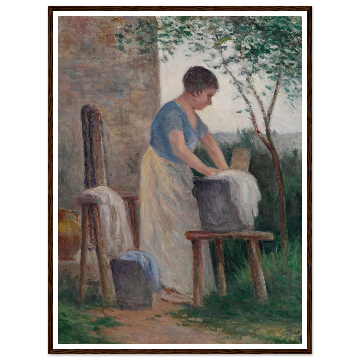 Rolleboise, la lessive dans le jardin (1935) Art Print | Maximilien Luce - Framed Poster - 30x40 cm / 12x16″ - Black frame