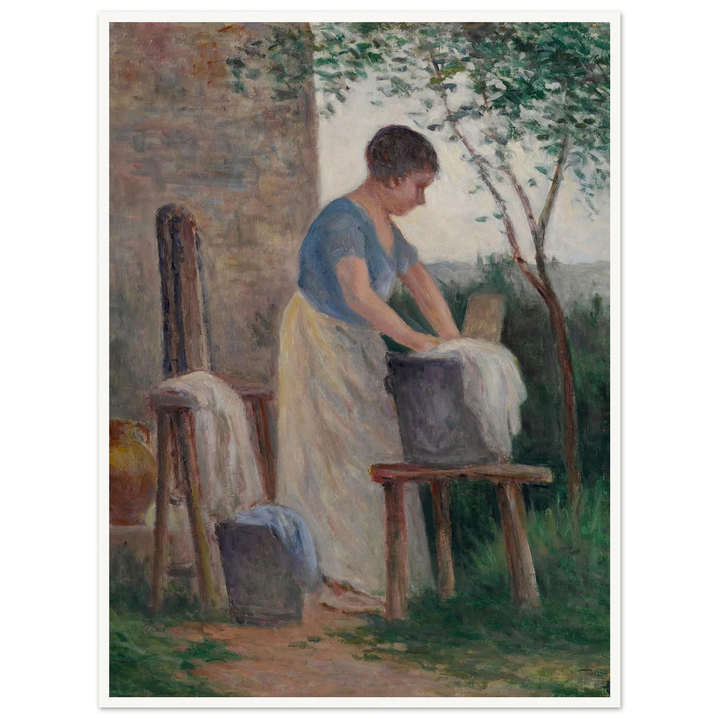 Rolleboise, la lessive dans le jardin (1935) Art Print | Maximilien Luce - Framed Poster - 30x40 cm / 12x16″ - Black frame