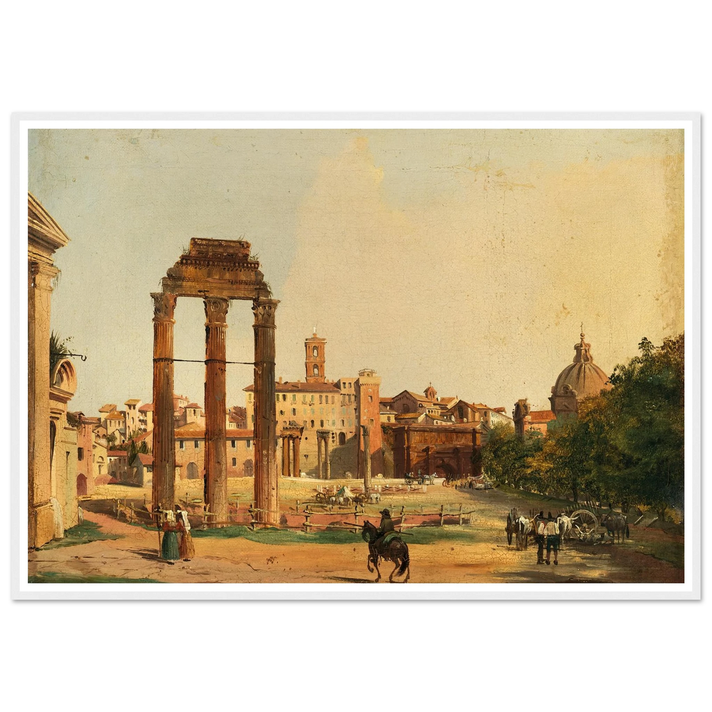 Rome, a View of the Roman Forum with the Temple of Castor and Pollux (1843) Art Print | Ippolito Caffi - Framed Poster - 30x40 cm / 12x16″ - Black frame