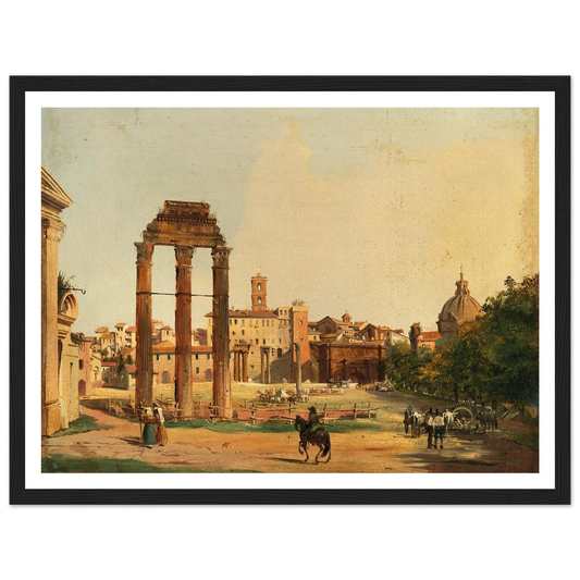 Rome, a View of the Roman Forum with the Temple of Castor and Pollux (1843) Art Print | Ippolito Caffi - Framed Poster - 30x40 cm / 12x16″ - Black frame