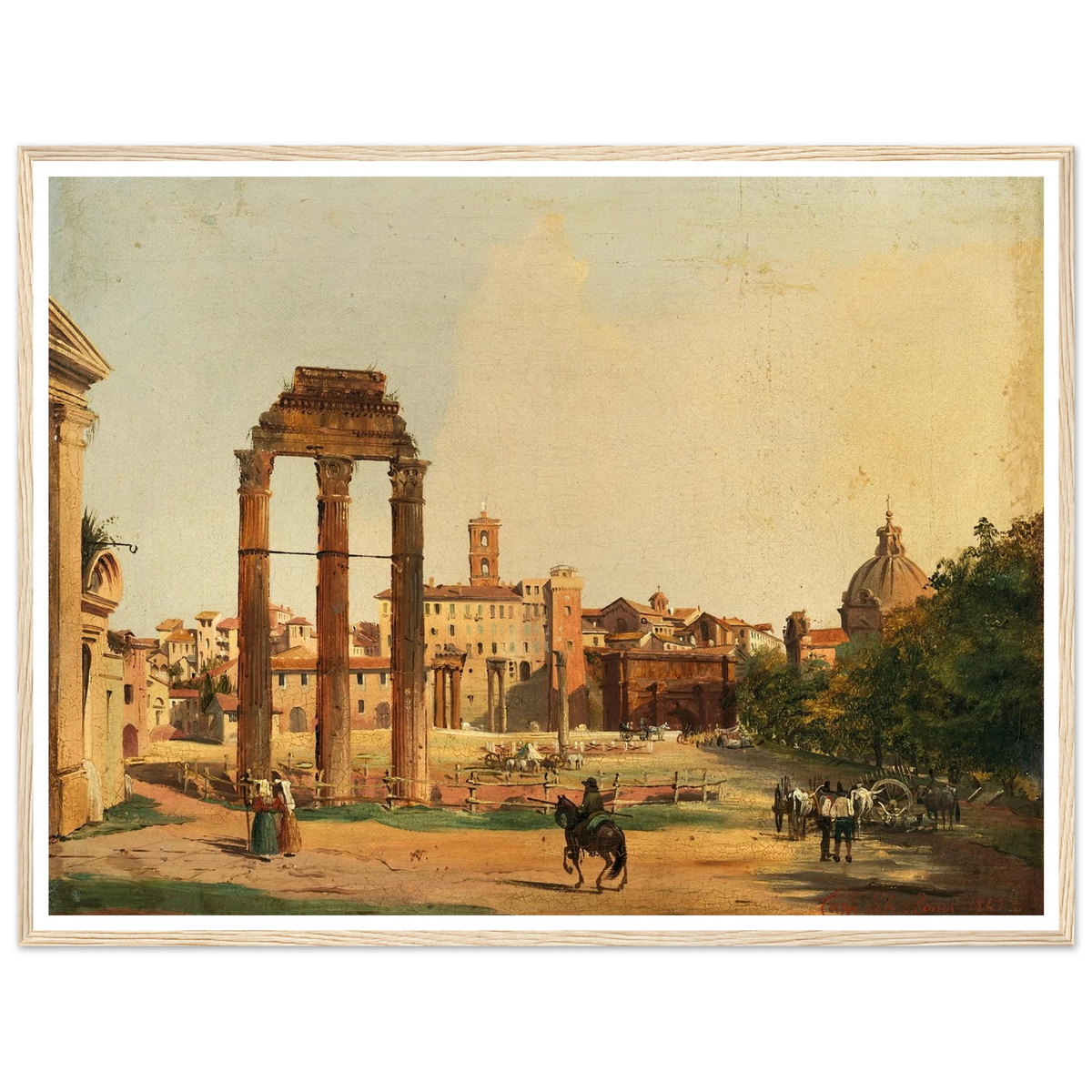 Rome, a View of the Roman Forum with the Temple of Castor and Pollux (1843) Art Print | Ippolito Caffi - Framed Poster - 30x40 cm / 12x16″ - Black frame