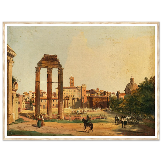 Rome, a View of the Roman Forum with the Temple of Castor and Pollux (1843) Art Print | Ippolito Caffi - Framed Poster - 30x40 cm / 12x16″ - Black frame