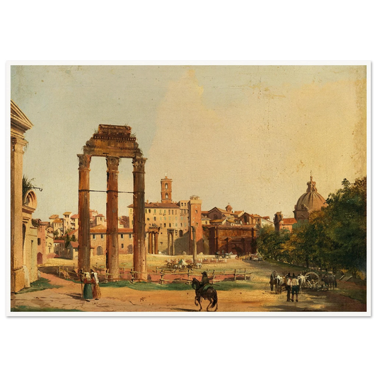 Rome, a View of the Roman Forum with the Temple of Castor and Pollux (1843) Art Print | Ippolito Caffi - Framed Poster - 30x40 cm / 12x16″ - Black frame