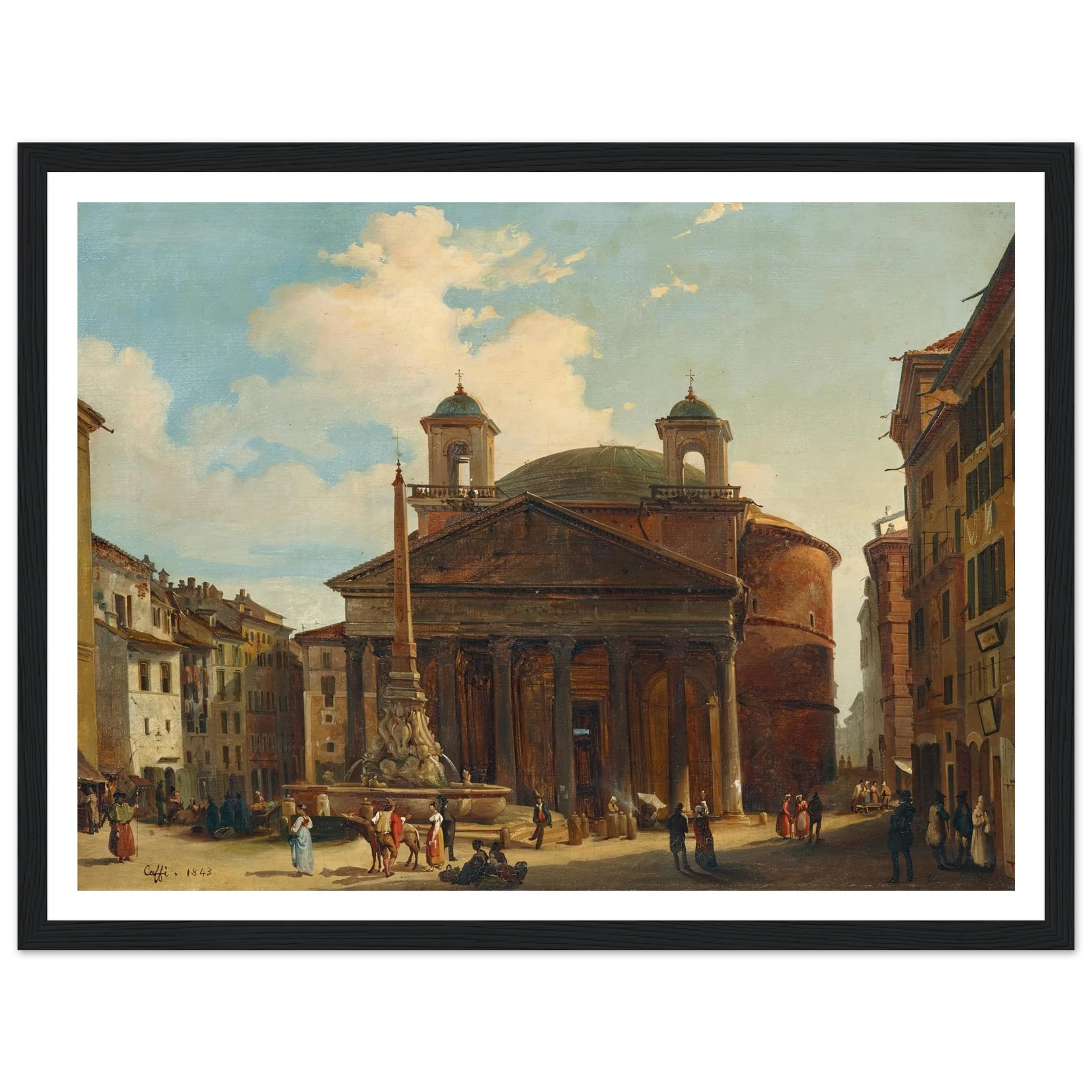 Rome, The Pantheon (1843) Art Print | Ippolito Caffi - Framed Poster - 30x40 cm / 12x16″ - Black frame