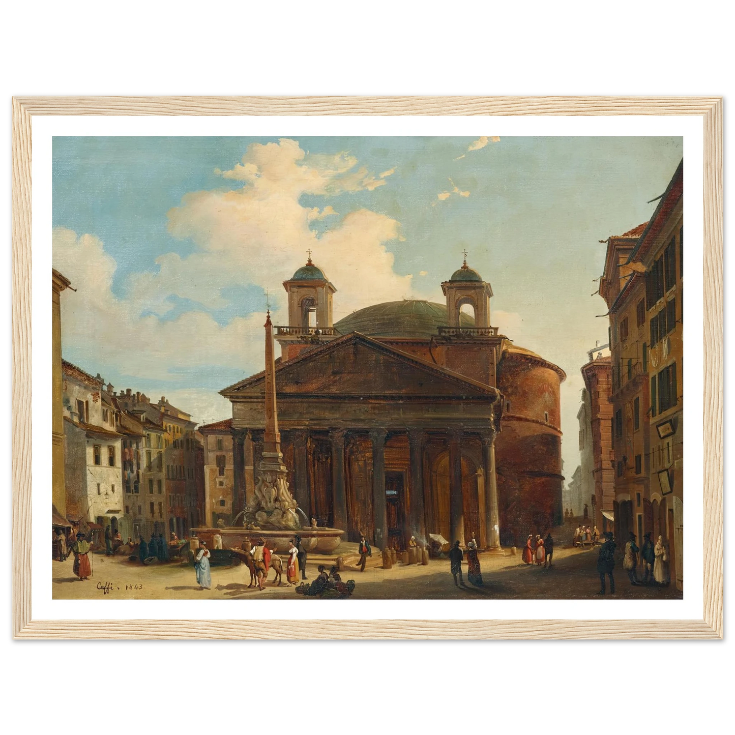 Rome, The Pantheon (1843) Art Print | Ippolito Caffi - Framed Poster - 30x40 cm / 12x16″ - Black frame