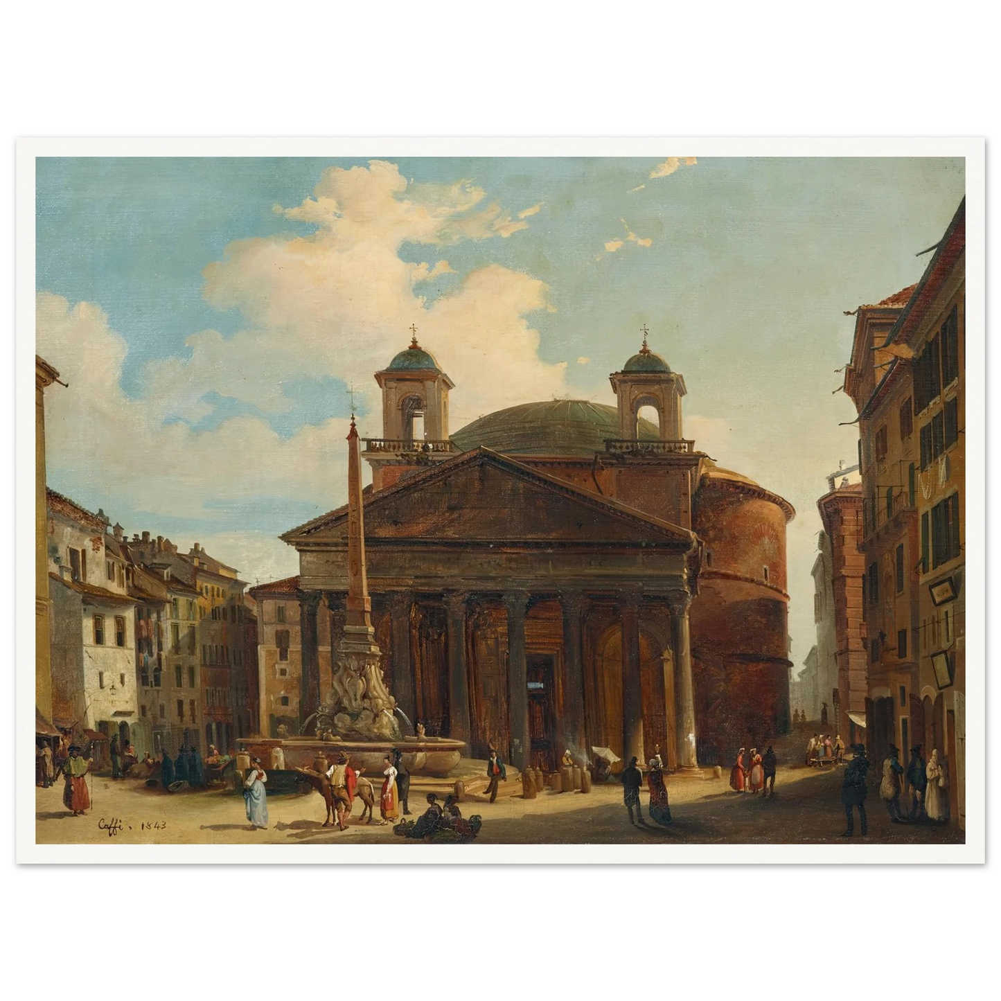 Rome, The Pantheon (1843) Art Print | Ippolito Caffi - Framed Poster - 30x40 cm / 12x16″ - Black frame