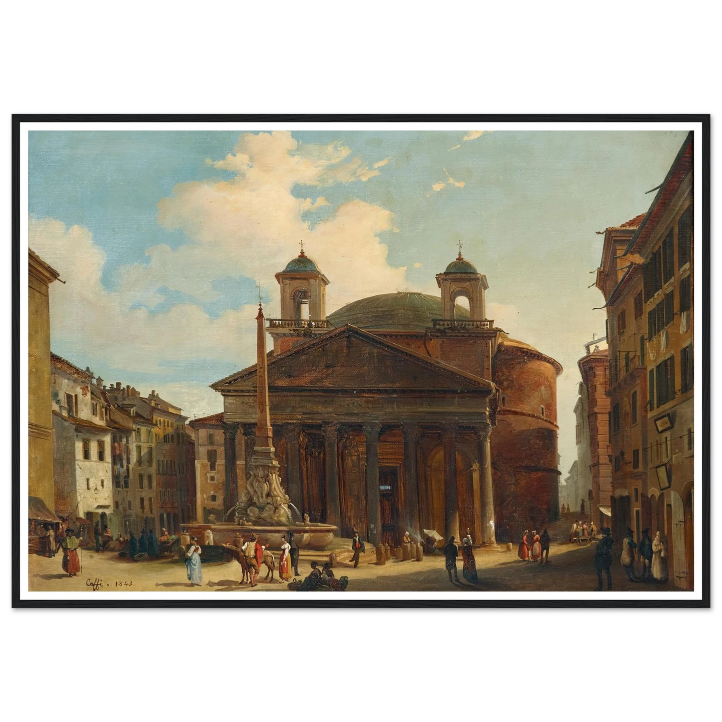 Rome, The Pantheon (1843) Art Print | Ippolito Caffi - Framed Poster - 30x40 cm / 12x16″ - Black frame