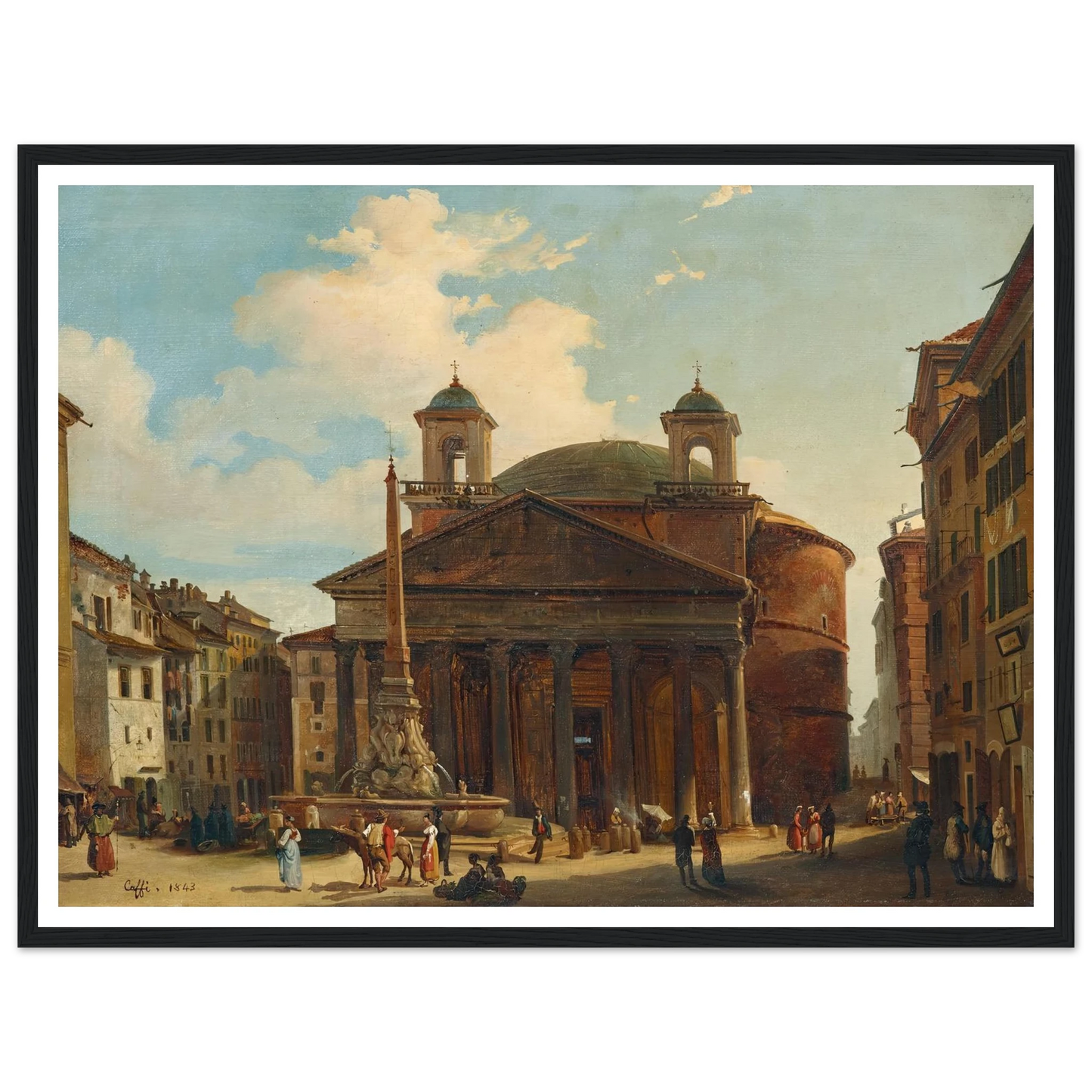 Rome, The Pantheon (1843) Art Print | Ippolito Caffi - Framed Poster - 30x40 cm / 12x16″ - Black frame