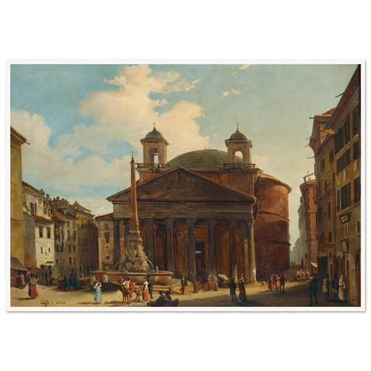 Rome, The Pantheon (1843) Art Print | Ippolito Caffi - Framed Poster - 30x40 cm / 12x16″ - Black frame