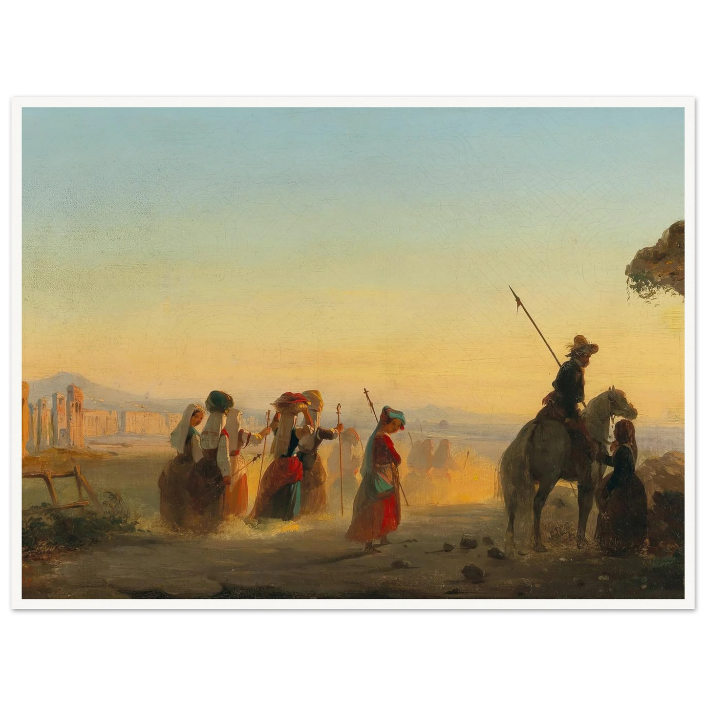 Rome, the Via Appia at Dawn Art Print | Ippolito Caffi - Framed Poster - 30x40 cm / 12x16″ - Black frame