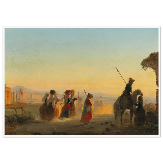Rome, the Via Appia at Dawn Art Print | Ippolito Caffi - Framed Poster - 30x40 cm / 12x16″ - Black frame