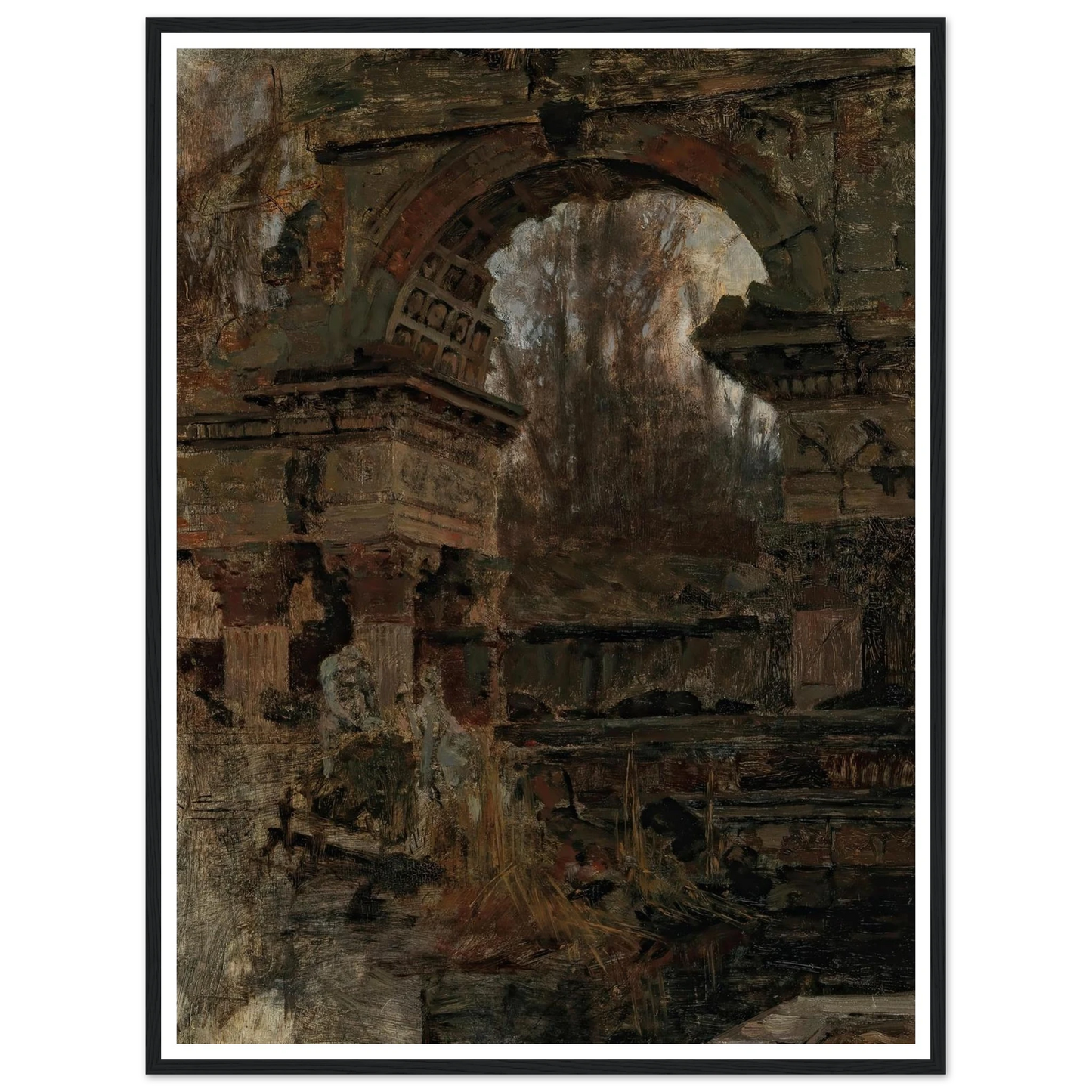 Römische Ruine in Schönbrunn Art Print | Carl Moll - Framed Poster - 30x40 cm / 12x16″ - Black frame