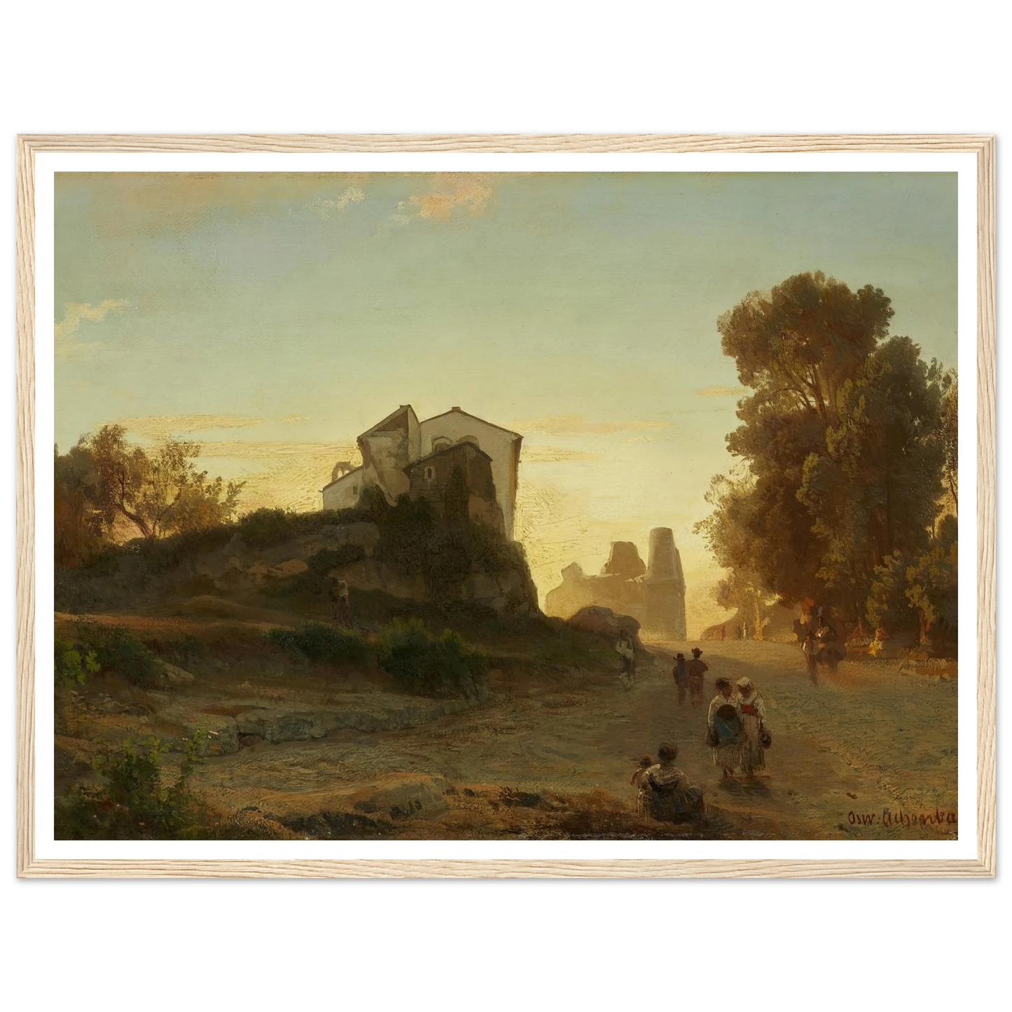 Römische Straße im Abendlicht Art Print | Oswald Achenbach - Framed Poster - 30x40 cm / 12x16″ - Black frame