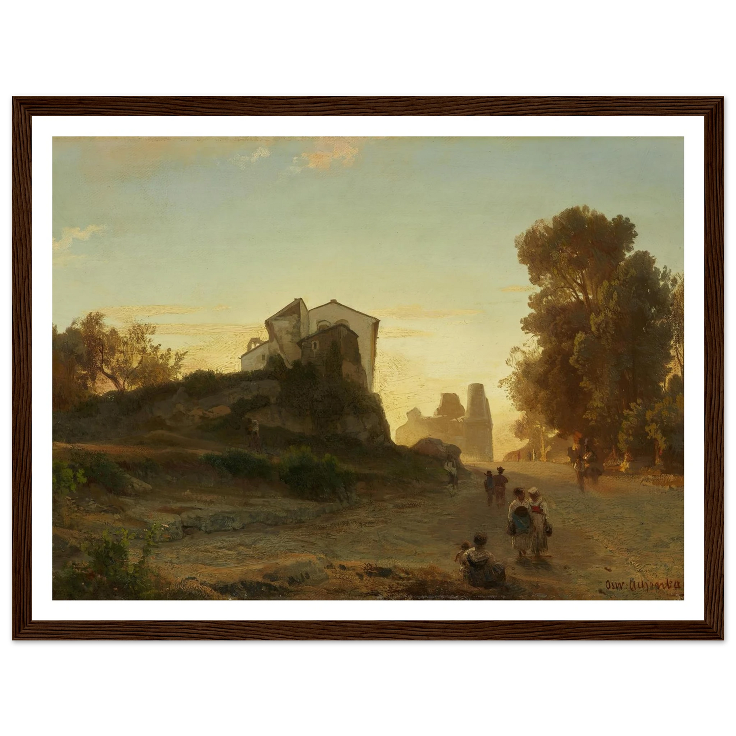 Römische Straße im Abendlicht Art Print | Oswald Achenbach - Framed Poster - 30x40 cm / 12x16″ - Black frame