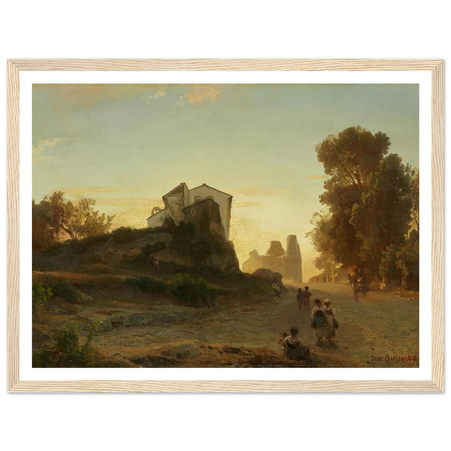 Römische Straße im Abendlicht Art Print | Oswald Achenbach - Framed Poster - 30x40 cm / 12x16″ - Black frame