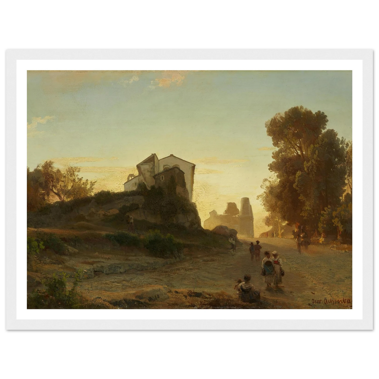 Römische Straße im Abendlicht Art Print | Oswald Achenbach - Framed Poster - 30x40 cm / 12x16″ - Black frame