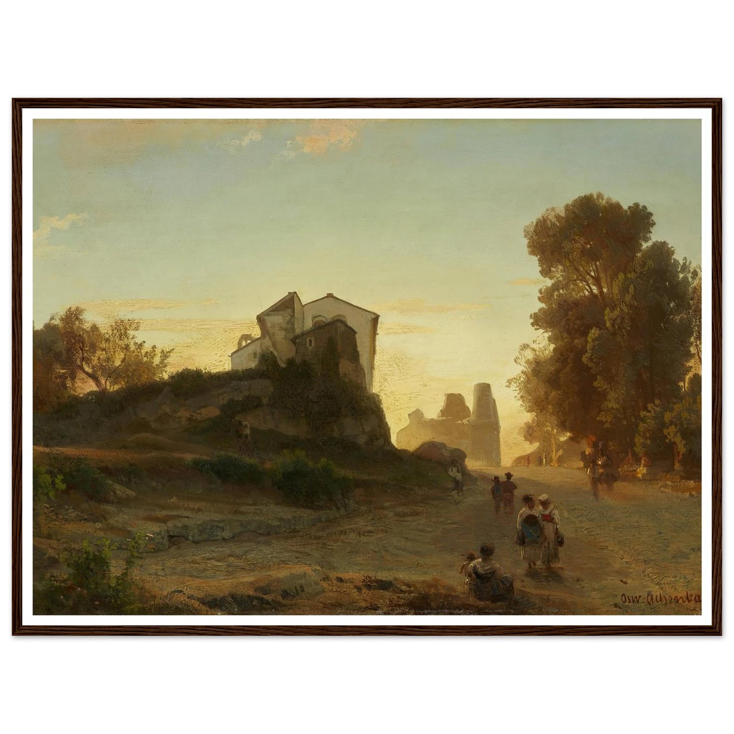 Römische Straße im Abendlicht Art Print | Oswald Achenbach - Framed Poster - 30x40 cm / 12x16″ - Black frame
