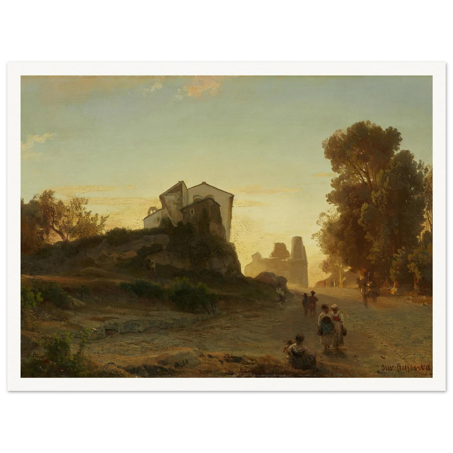 Römische Straße im Abendlicht Art Print | Oswald Achenbach - Framed Poster - 30x40 cm / 12x16″ - Black frame