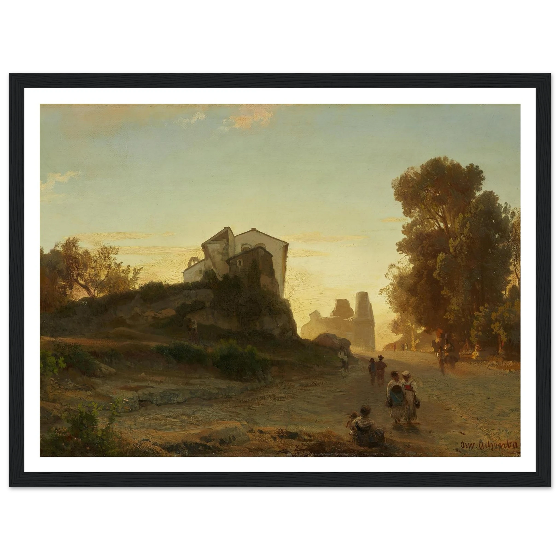 Römische Straße im Abendlicht Art Print | Oswald Achenbach - Framed Poster - 30x40 cm / 12x16″ - Black frame