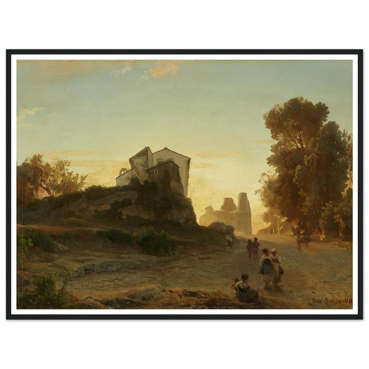 Römische Straße im Abendlicht Art Print | Oswald Achenbach - Framed Poster - 30x40 cm / 12x16″ - Black frame