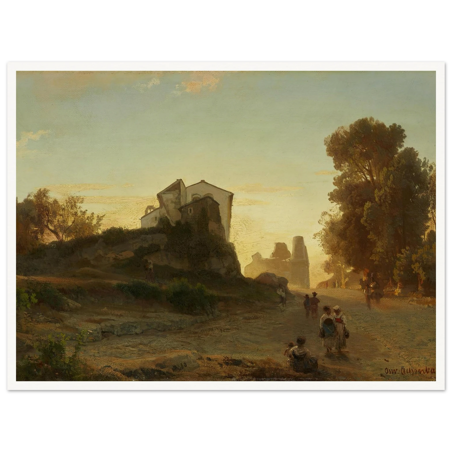 Römische Straße im Abendlicht Art Print | Oswald Achenbach - Framed Poster - 30x40 cm / 12x16″ - Black frame