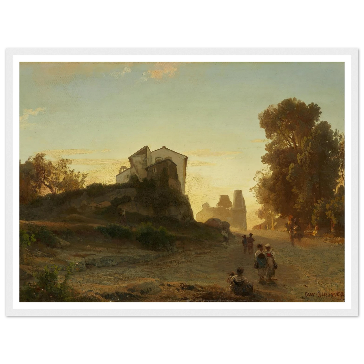 Römische Straße im Abendlicht Art Print | Oswald Achenbach - Framed Poster - 30x40 cm / 12x16″ - Black frame