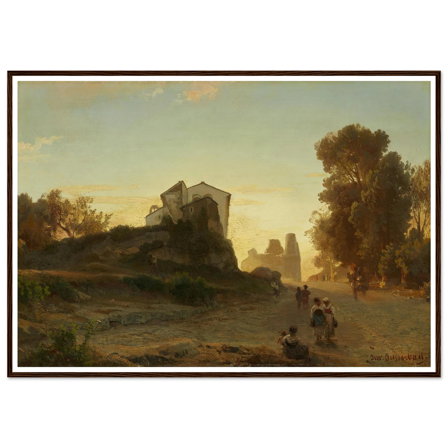 Römische Straße im Abendlicht Art Print | Oswald Achenbach - Framed Poster - 30x40 cm / 12x16″ - Black frame