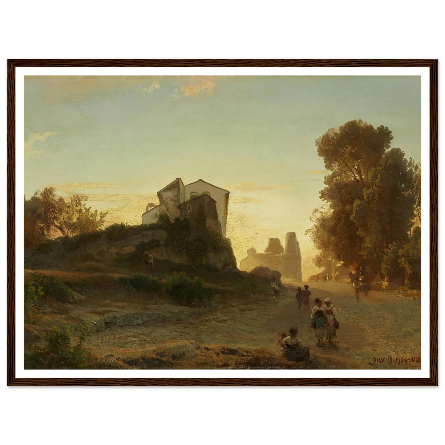Römische Straße im Abendlicht Art Print | Oswald Achenbach - Framed Poster - 30x40 cm / 12x16″ - Black frame