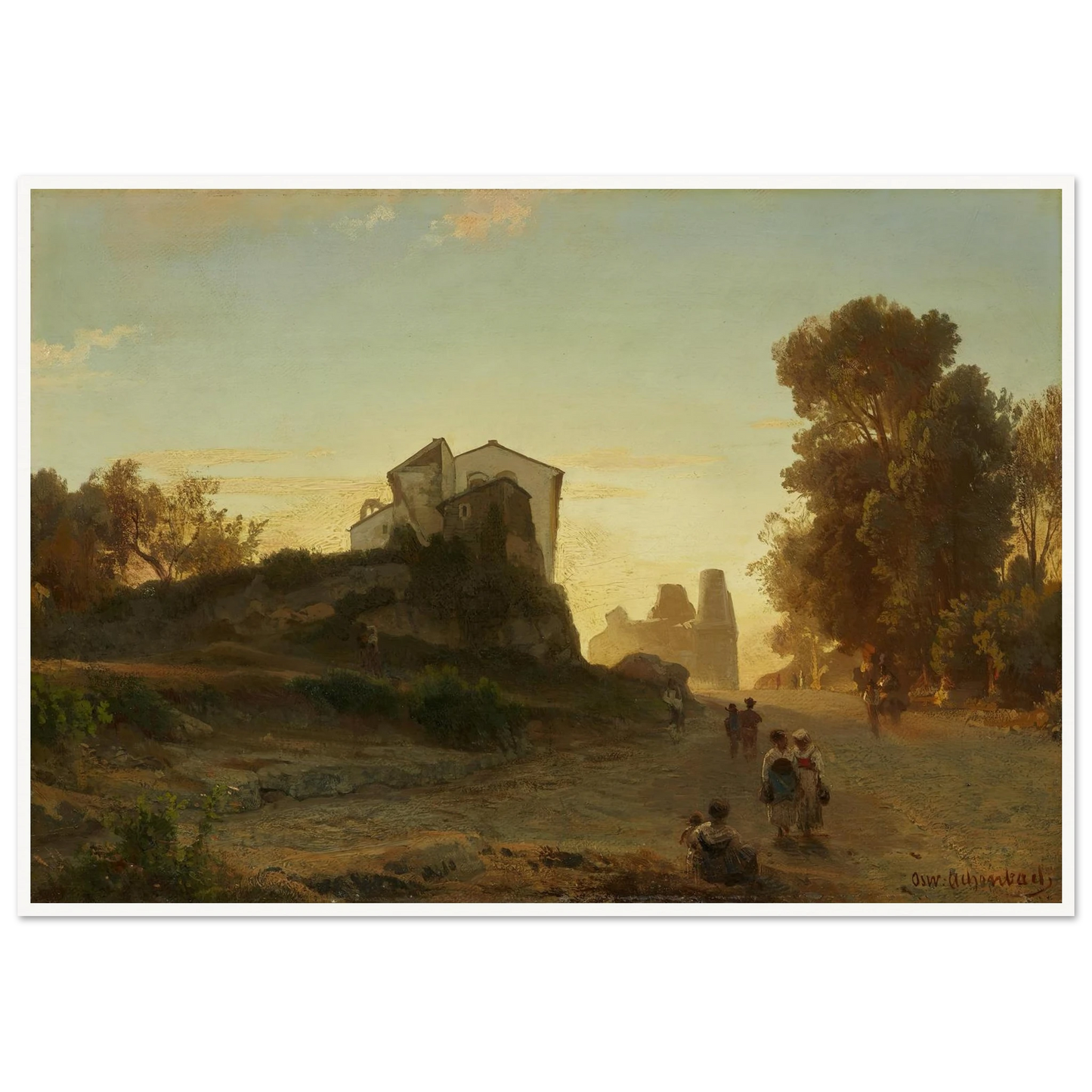 Römische Straße im Abendlicht Art Print | Oswald Achenbach - Framed Poster - 30x40 cm / 12x16″ - Black frame