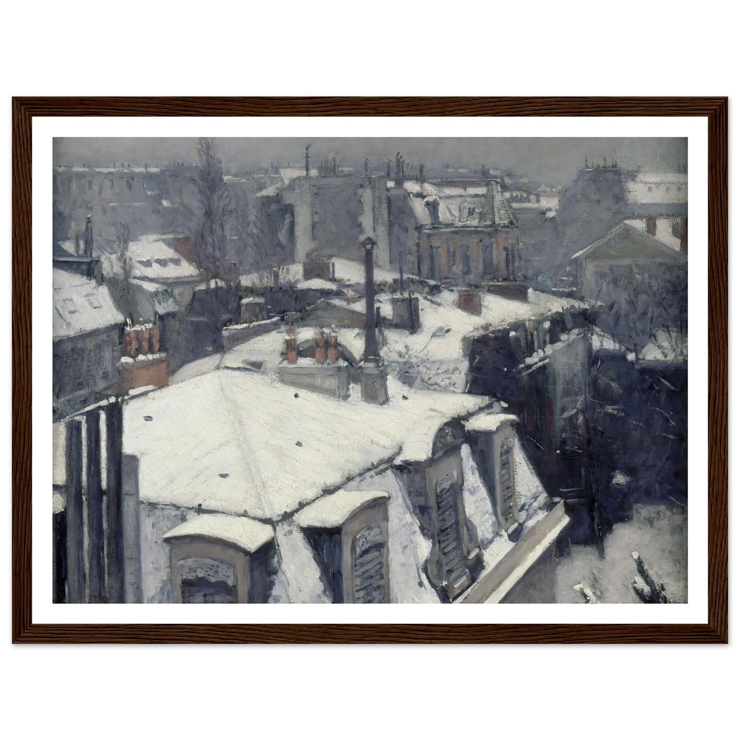 Rooftops in the Snow (snow effect) (1878) Art Print | Gustave Caillebotte - Framed Poster - 30x40 cm / 12x16″ - Black frame