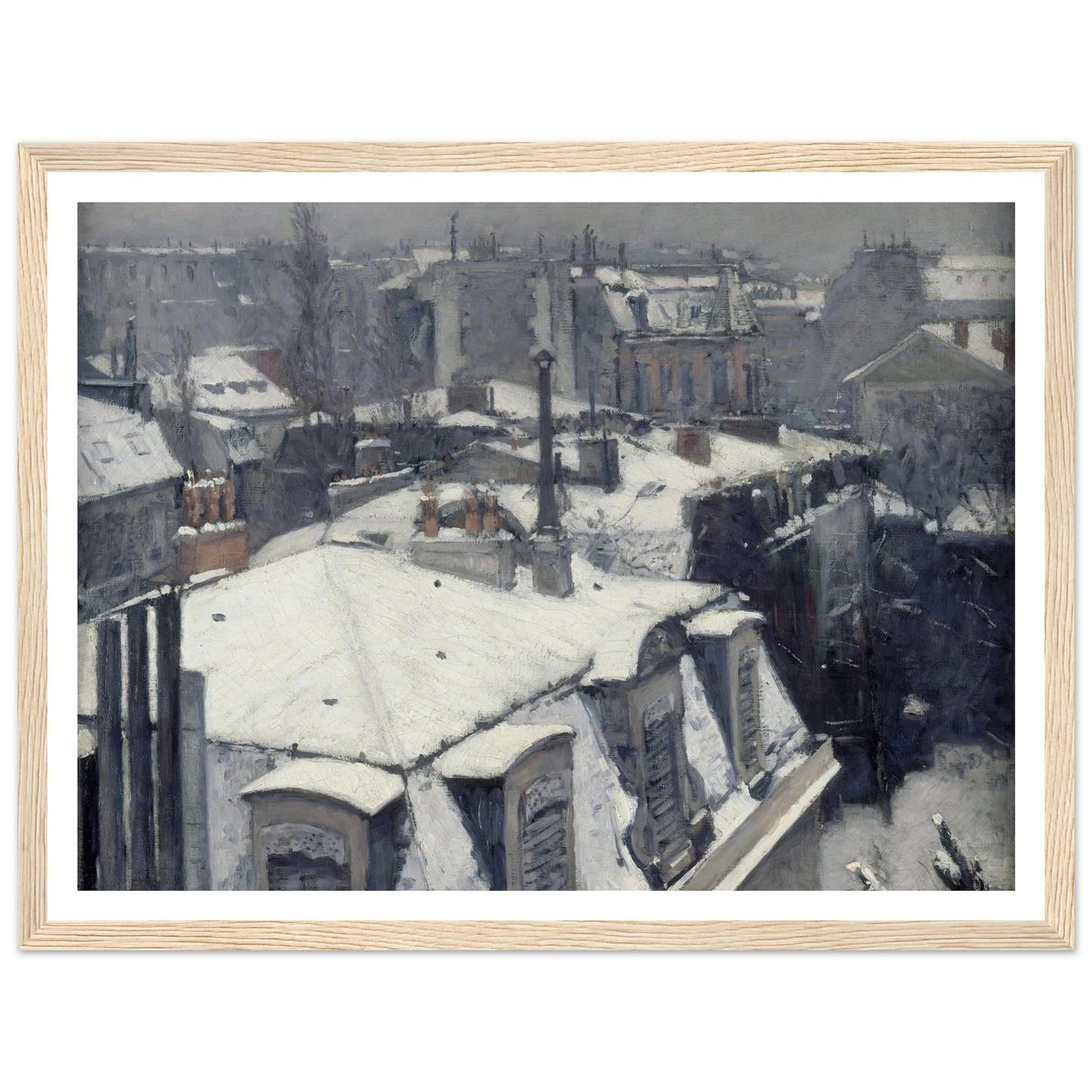 Rooftops in the Snow (snow effect) (1878) Art Print | Gustave Caillebotte - Framed Poster - 30x40 cm / 12x16″ - Black frame