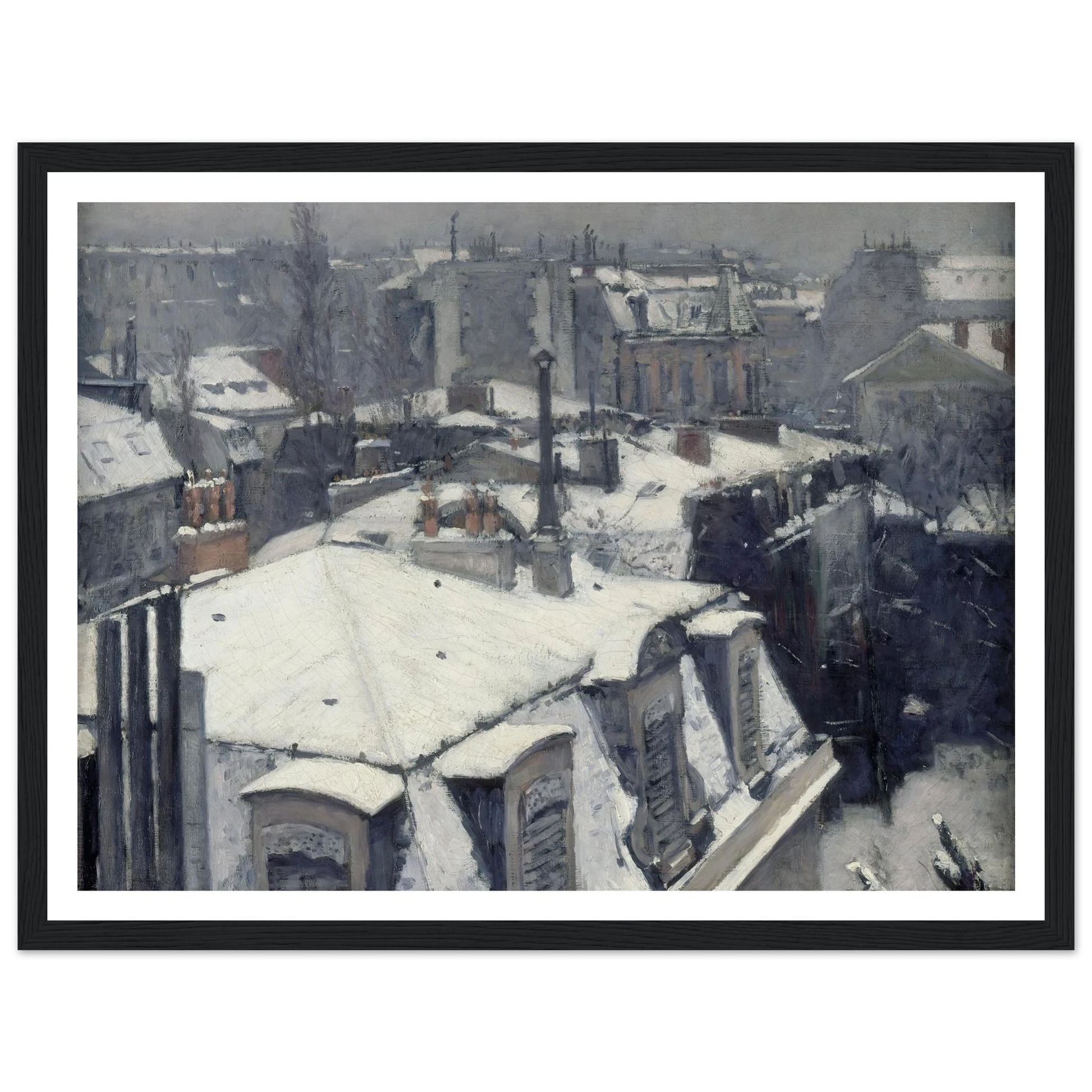 Rooftops in the Snow (snow effect) (1878) Art Print | Gustave Caillebotte - Framed Poster - 30x40 cm / 12x16″ - Black frame