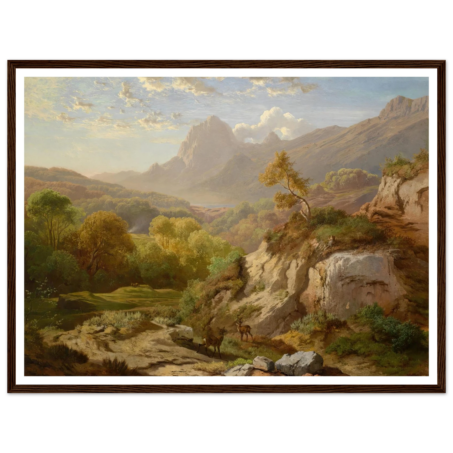 Rotwild in einer weiten Gebirgslandschaft Art Print | Albert Zimmermann - Framed Poster - 30x40 cm / 12x16″ - Black frame