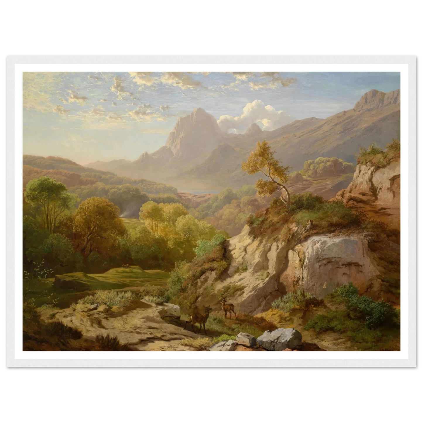 Rotwild in einer weiten Gebirgslandschaft Art Print | Albert Zimmermann - Framed Poster - 30x40 cm / 12x16″ - Black frame