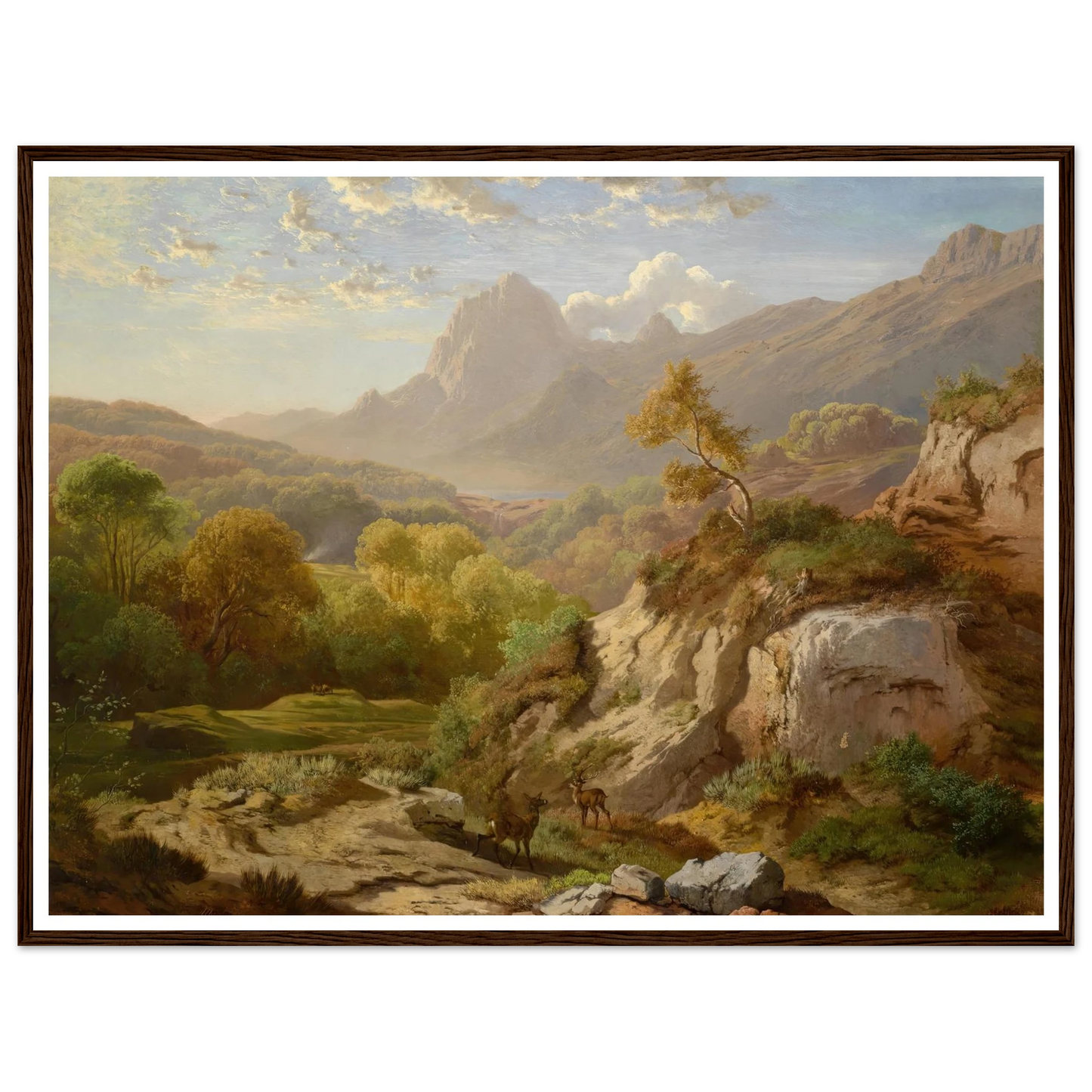 Rotwild in einer weiten Gebirgslandschaft Art Print | Albert Zimmermann - Framed Poster - 30x40 cm / 12x16″ - Black frame