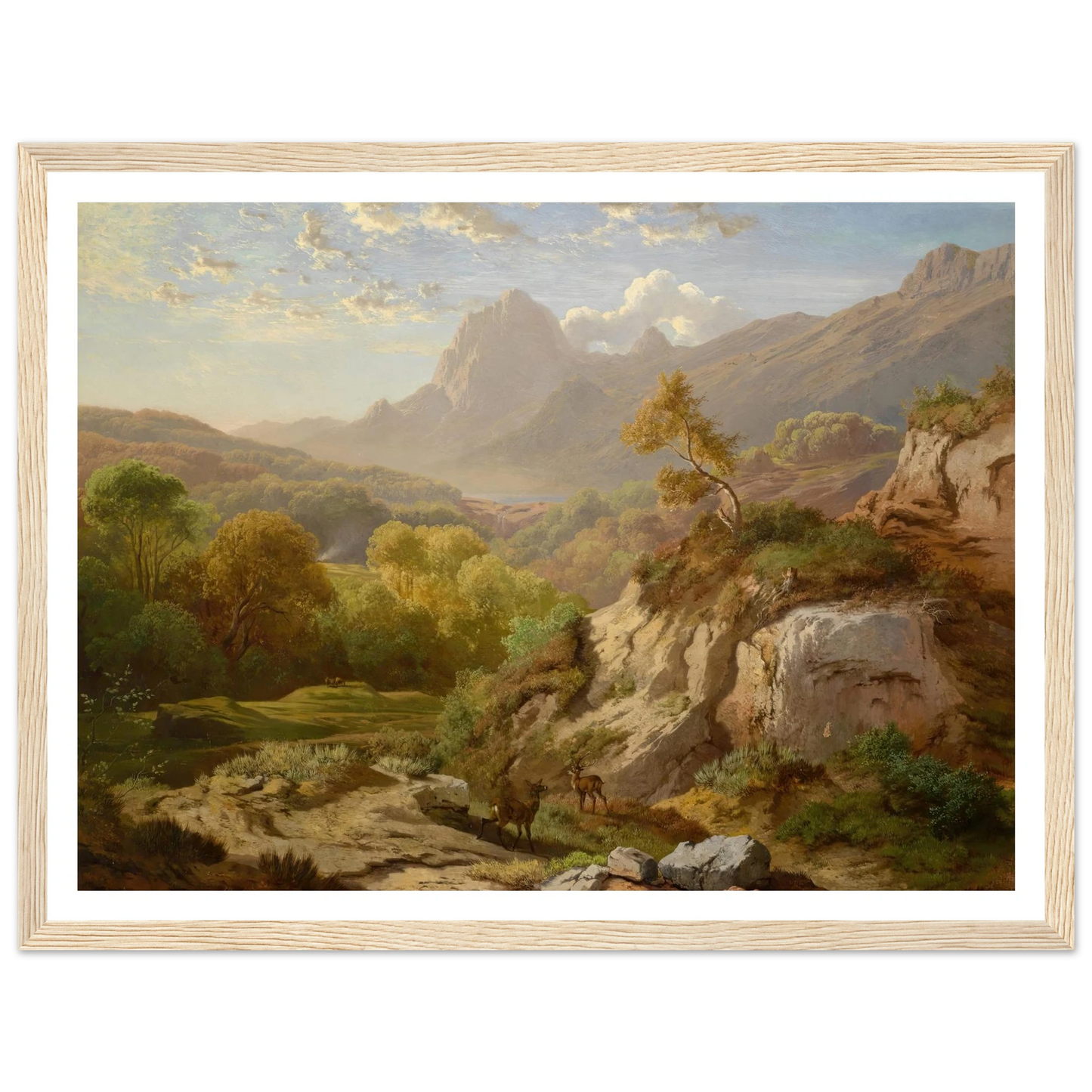 Rotwild in einer weiten Gebirgslandschaft Art Print | Albert Zimmermann - Framed Poster - 30x40 cm / 12x16″ - Black frame