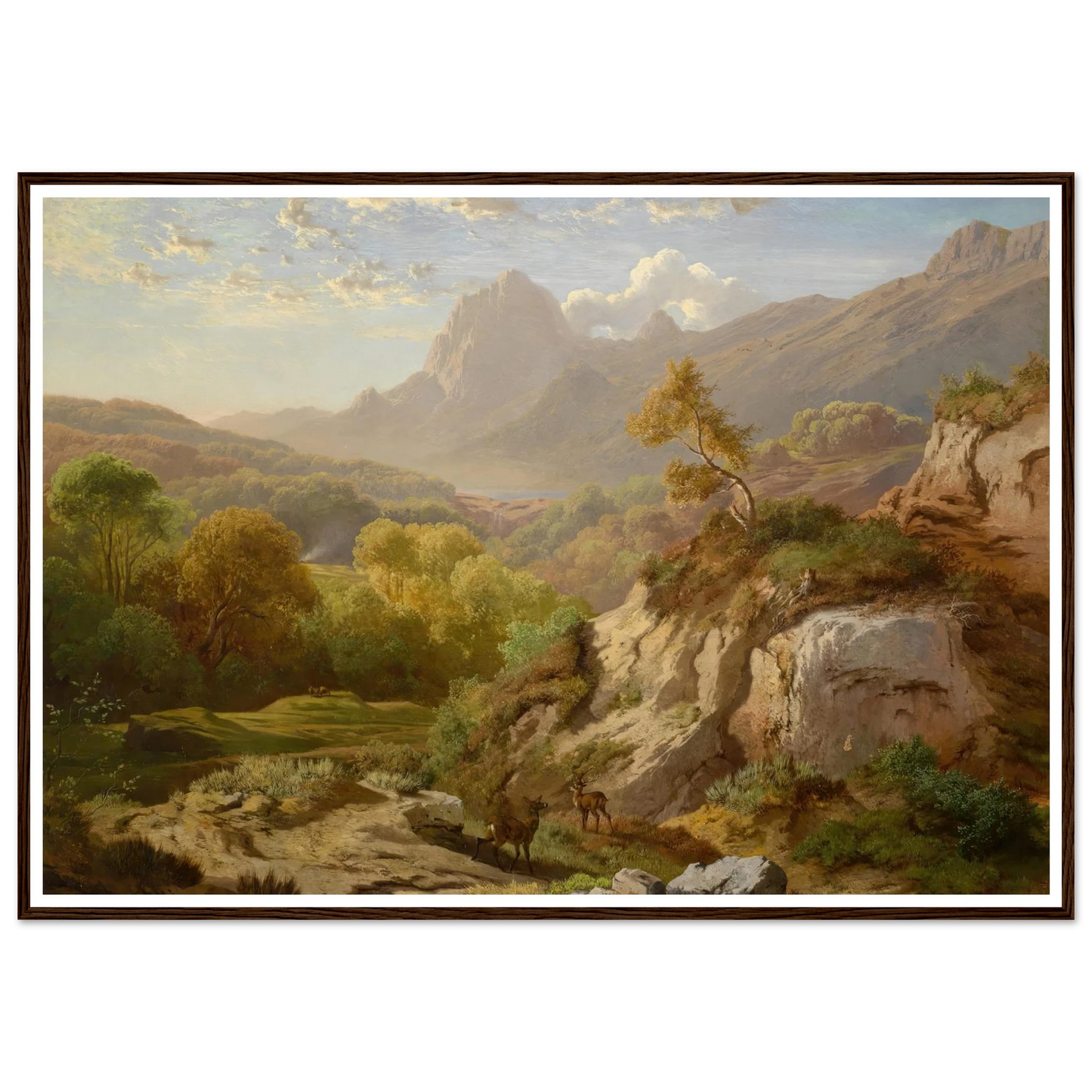 Rotwild in einer weiten Gebirgslandschaft Art Print | Albert Zimmermann - Framed Poster - 30x40 cm / 12x16″ - Black frame