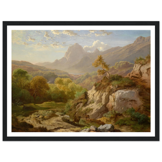Rotwild in einer weiten Gebirgslandschaft Art Print | Albert Zimmermann - Framed Poster - 30x40 cm / 12x16″ - Black frame