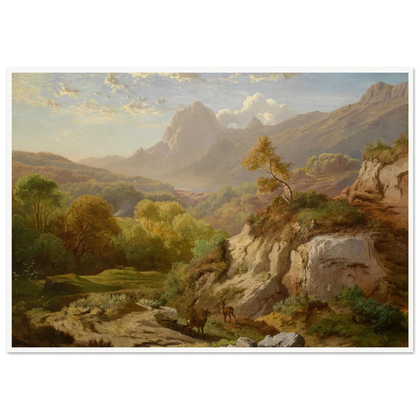 Rotwild in einer weiten Gebirgslandschaft Art Print | Albert Zimmermann - Framed Poster - 30x40 cm / 12x16″ - Black frame