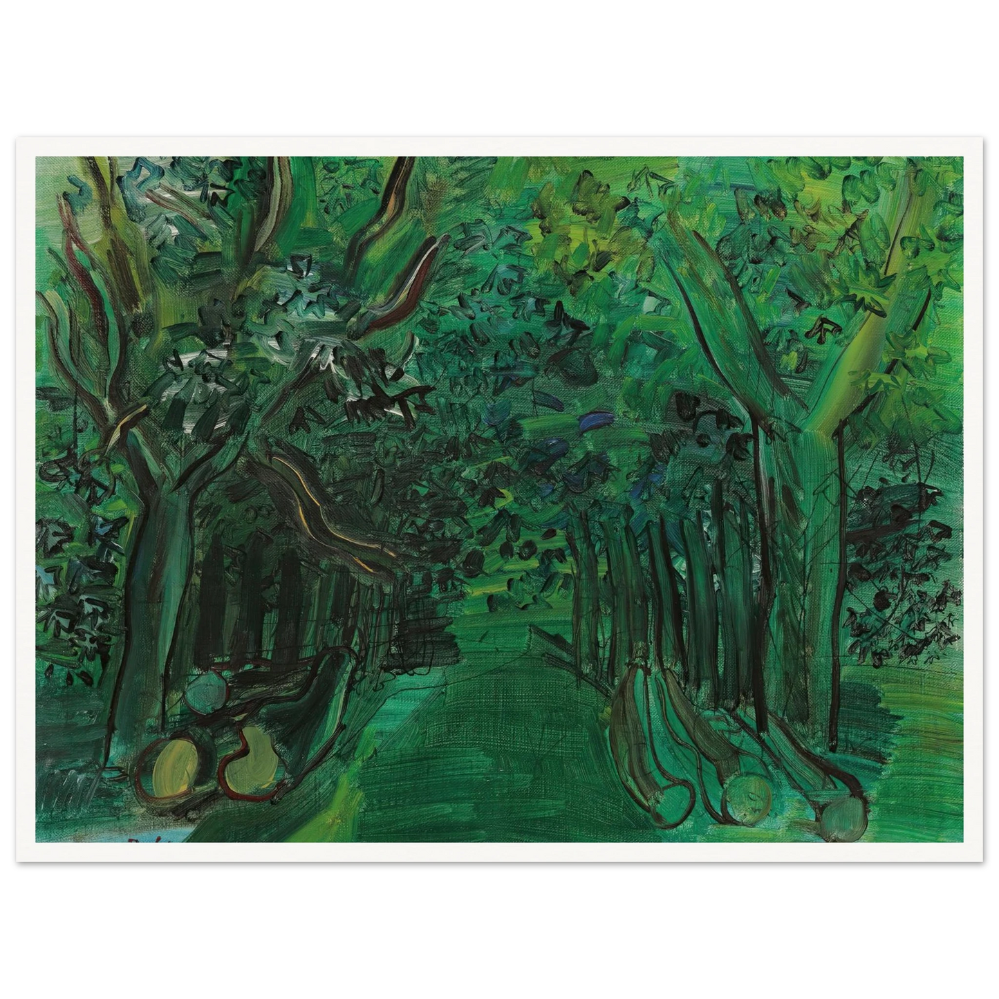 Route en forêt (circa 1930) Art Print | Raoul Dufy - Framed Poster - 30x40 cm / 12x16″ - Black frame