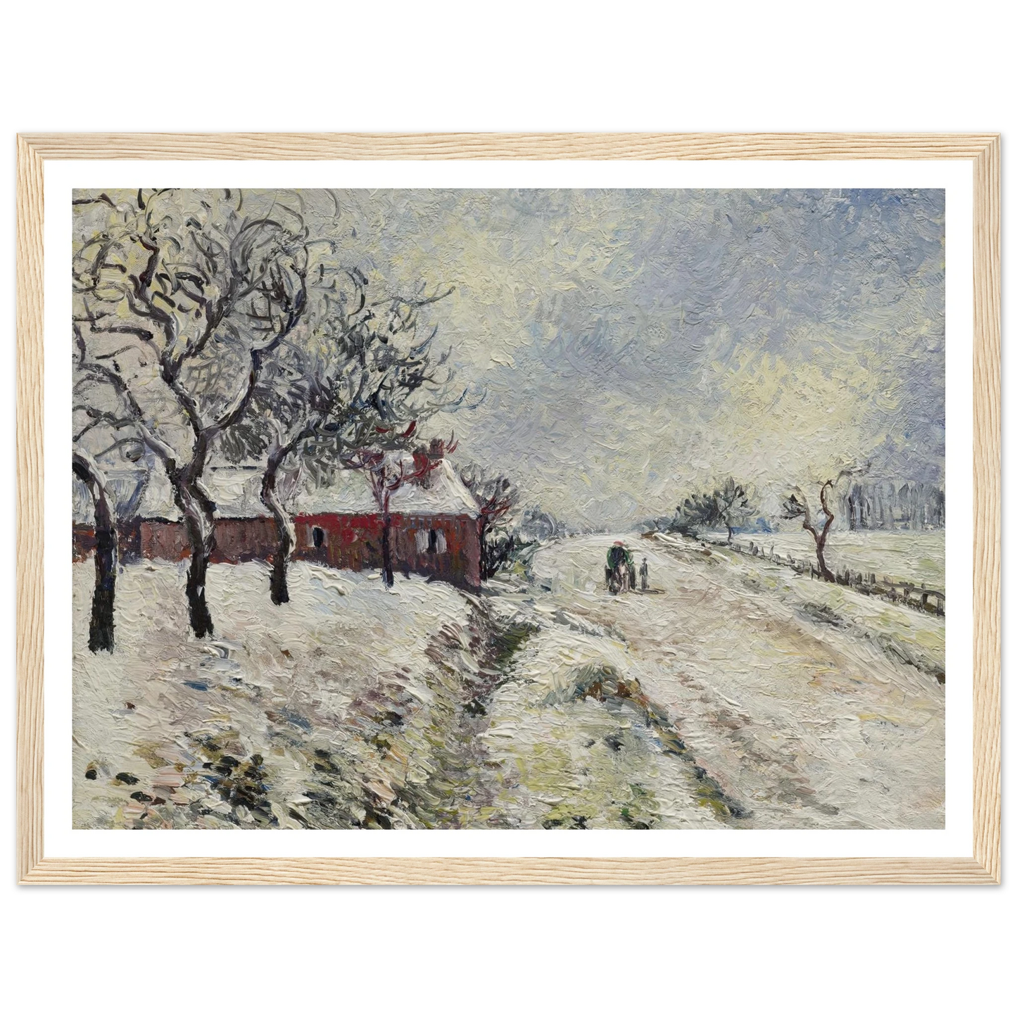 Route enneigée avec maison, environs d’Eragny (1885) Art Print | Camille Pissarro - Framed Poster - 30x40 cm / 12x16″ - Black frame