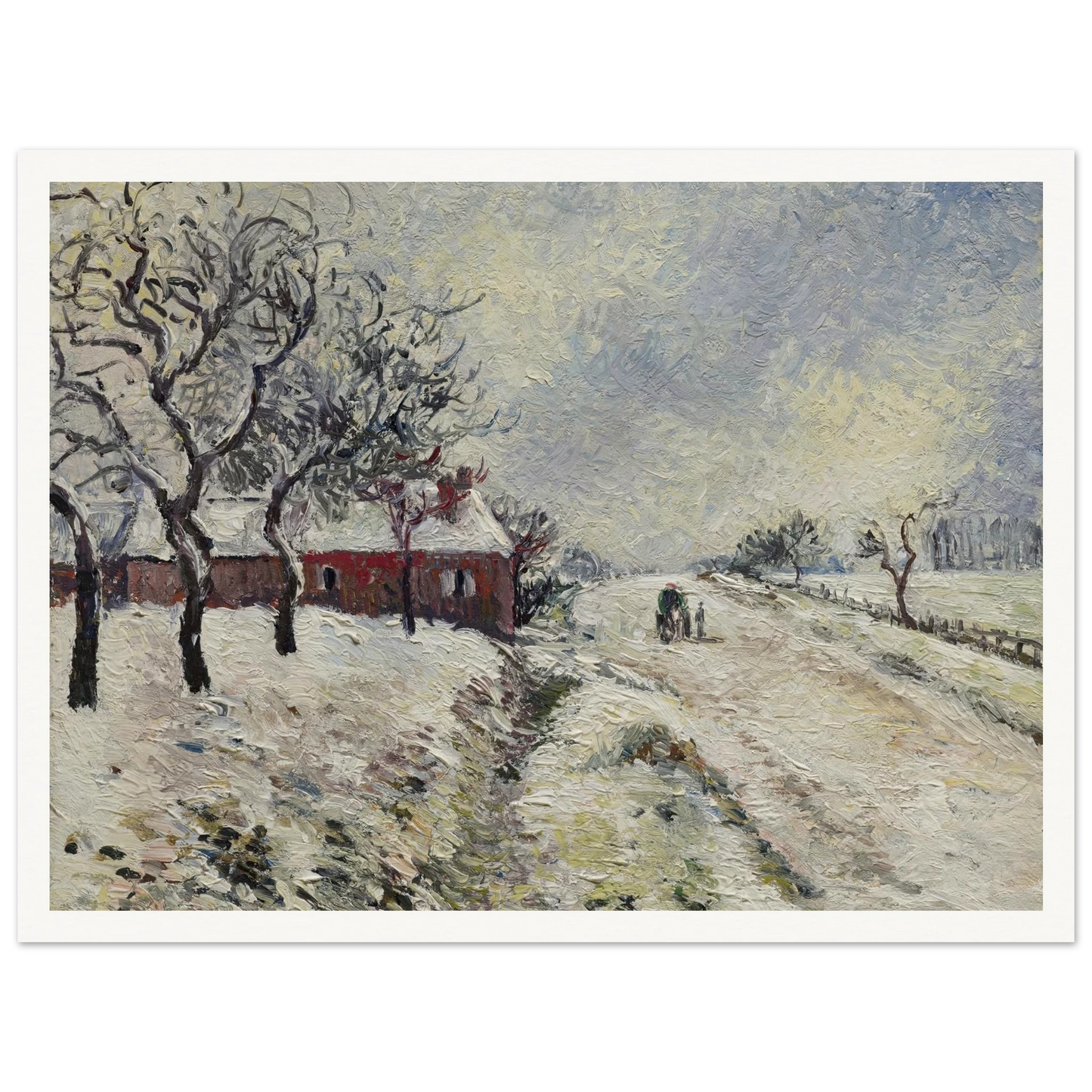 Route enneigée avec maison, environs d’Eragny (1885) Art Print | Camille Pissarro - Framed Poster - 30x40 cm / 12x16″ - Black frame