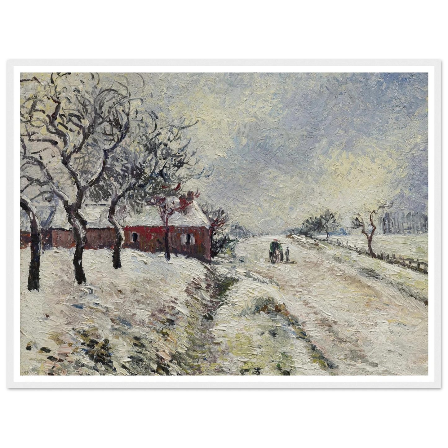 Route enneigée avec maison, environs d’Eragny (1885) Art Print | Camille Pissarro - Framed Poster - 30x40 cm / 12x16″ - Black frame