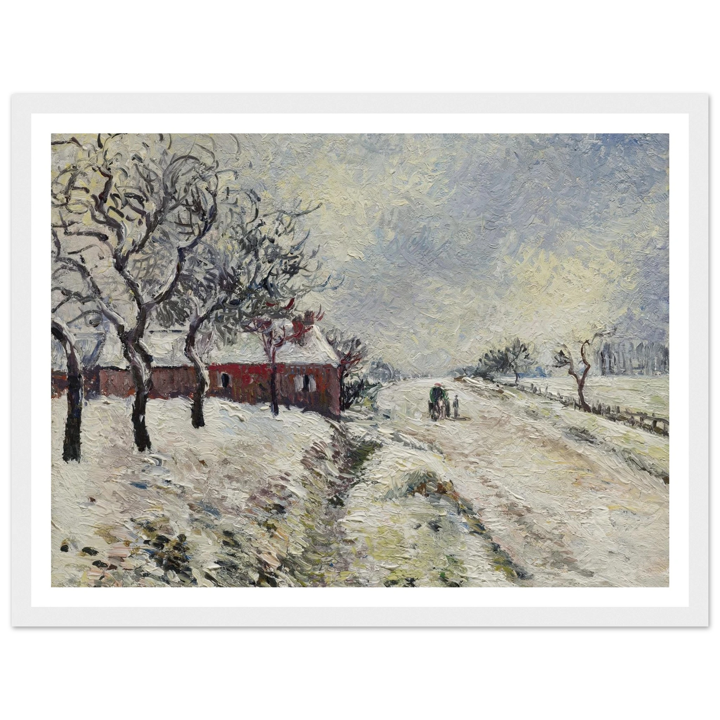 Route enneigée avec maison, environs d’Eragny (1885) Art Print | Camille Pissarro - Framed Poster - 30x40 cm / 12x16″ - Black frame