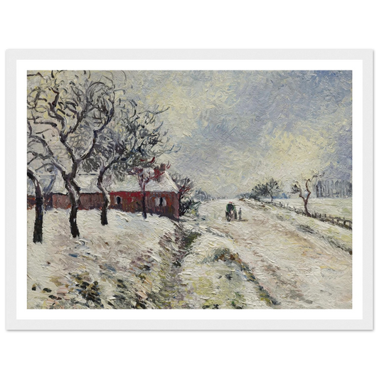 Route enneigée avec maison, environs d’Eragny (1885) Art Print | Camille Pissarro - Framed Poster - 30x40 cm / 12x16″ - Black frame