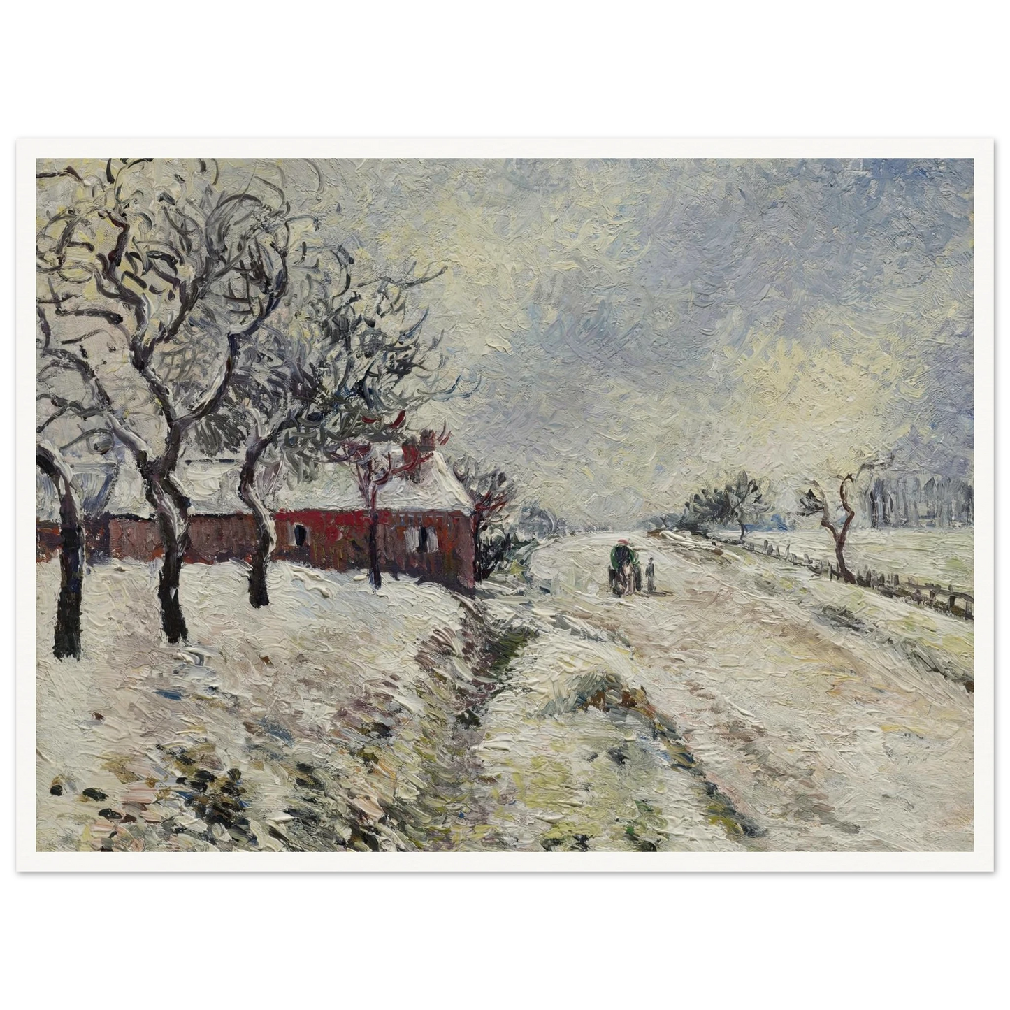 Route enneigée avec maison, environs d’Eragny (1885) Art Print | Camille Pissarro - Framed Poster - 30x40 cm / 12x16″ - Black frame