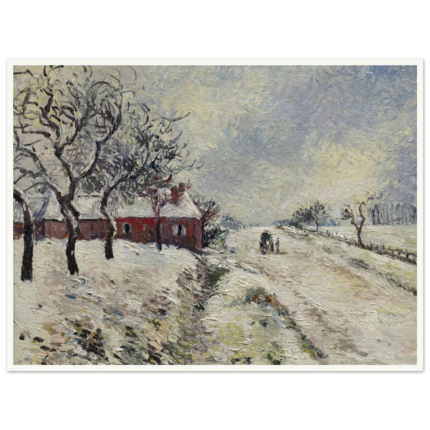 Route enneigée avec maison, environs d’Eragny (1885) Art Print | Camille Pissarro - Framed Poster - 30x40 cm / 12x16″ - Black frame
