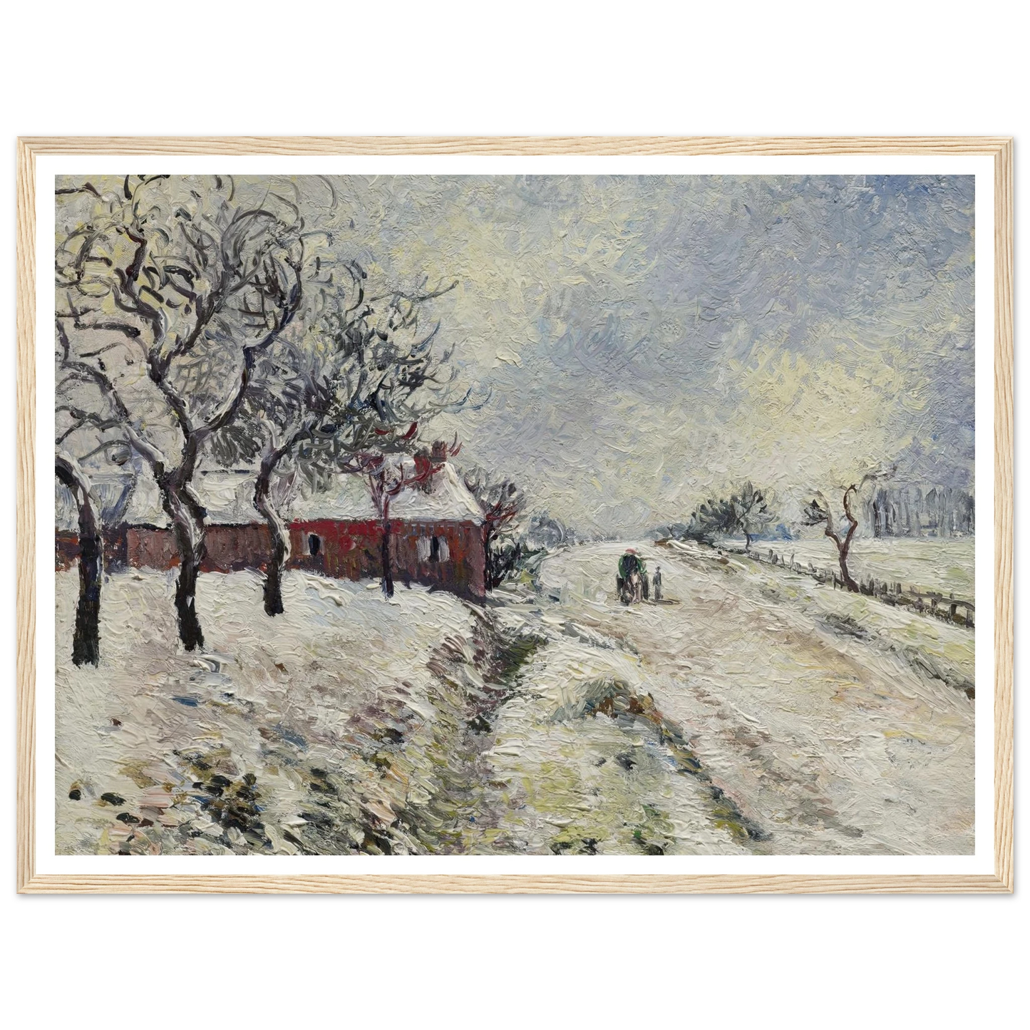 Route enneigée avec maison, environs d’Eragny (1885) Art Print | Camille Pissarro - Framed Poster - 30x40 cm / 12x16″ - Black frame
