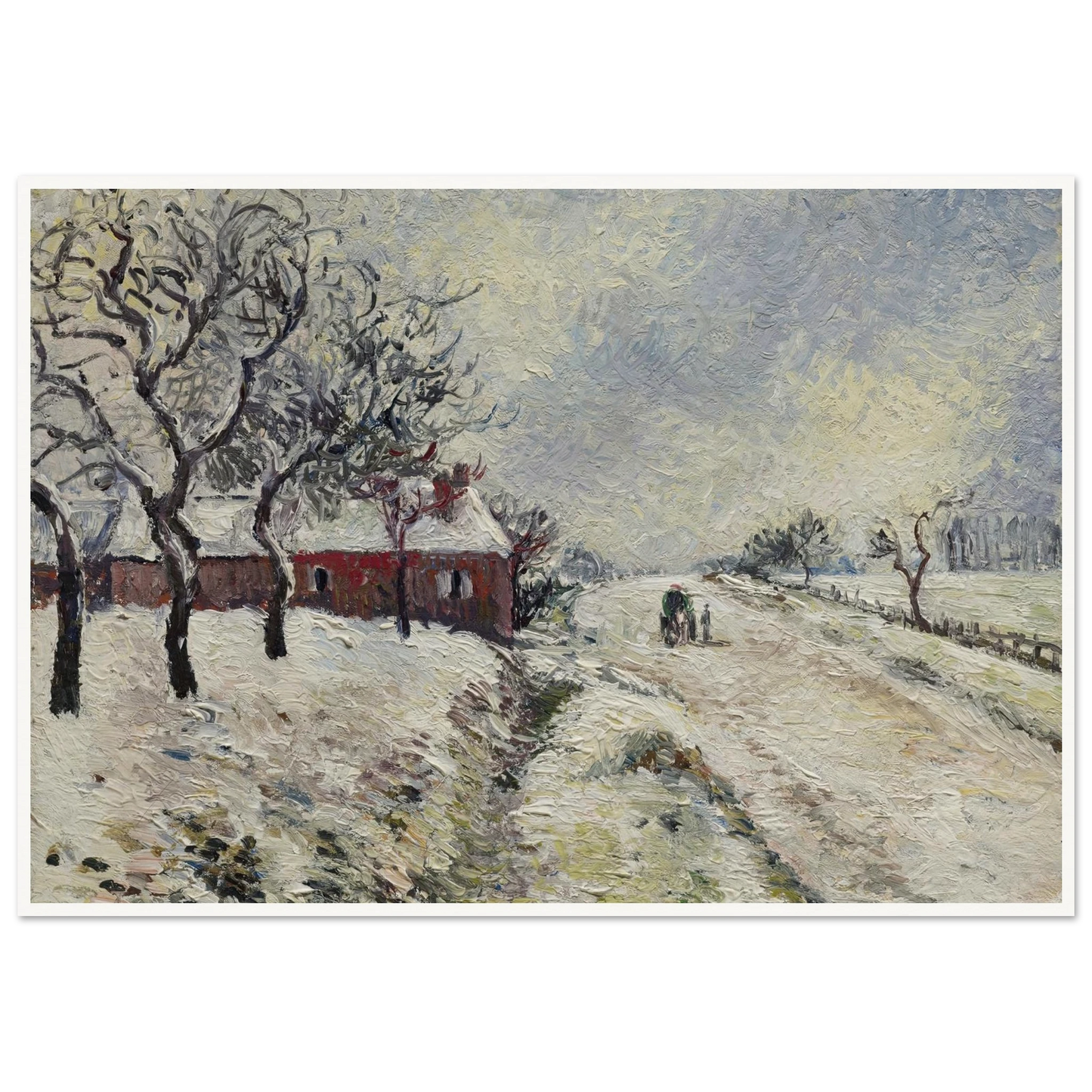 Route enneigée avec maison, environs d’Eragny (1885) Art Print | Camille Pissarro - Framed Poster - 30x40 cm / 12x16″ - Black frame