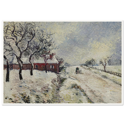 Route enneigée avec maison, environs d’Eragny (1885) Art Print | Camille Pissarro - Framed Poster - 30x40 cm / 12x16″ - Black frame